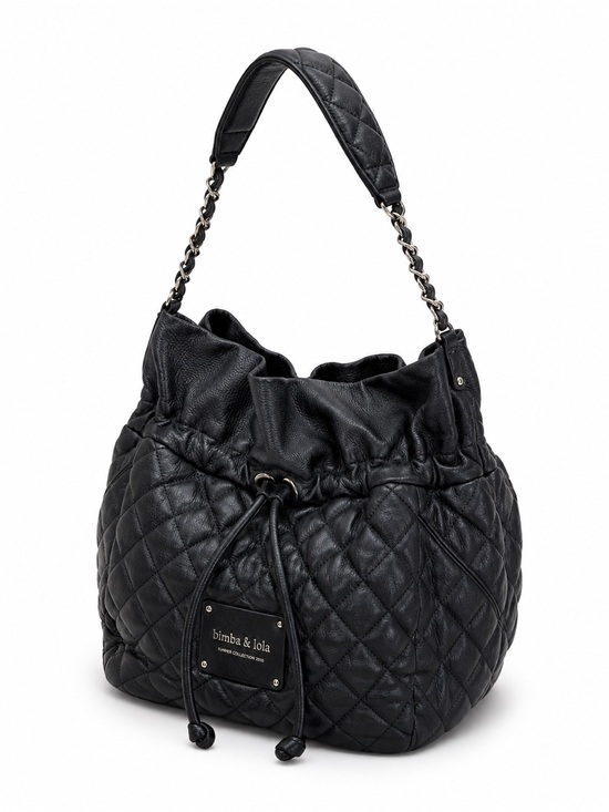 Bimba Y Lola Handbags - Bimba y Lola Summer 2010 Black Quilted Leather Drawstring Bucket Shoulder Bag